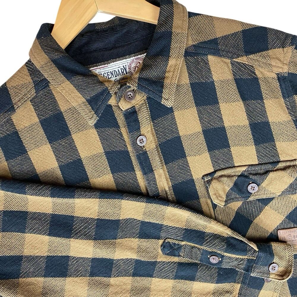 Legendary Whitetails Buffalo Plaid Flannel Shirt Men's L Mustard Black Hunting